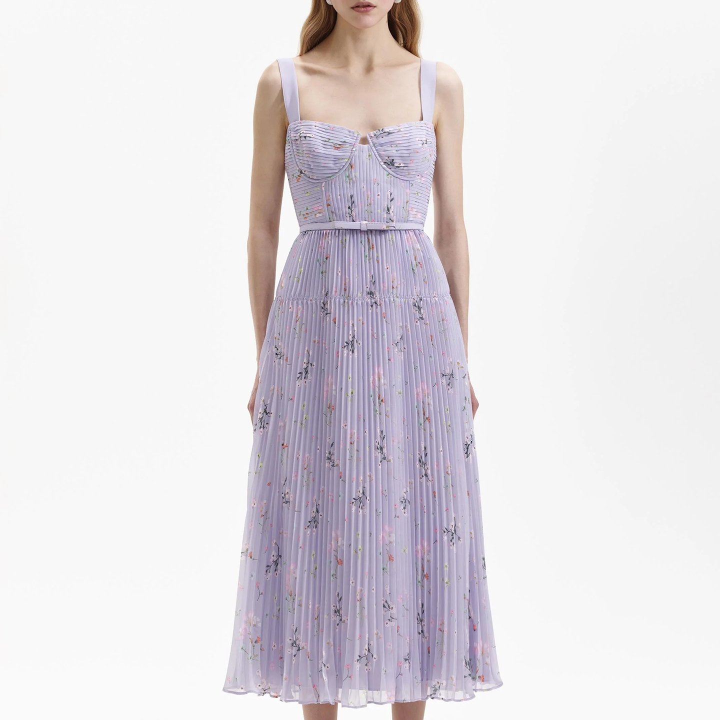 Self-Portrait Chiffon Midi Dress - Lilac | Garmentory