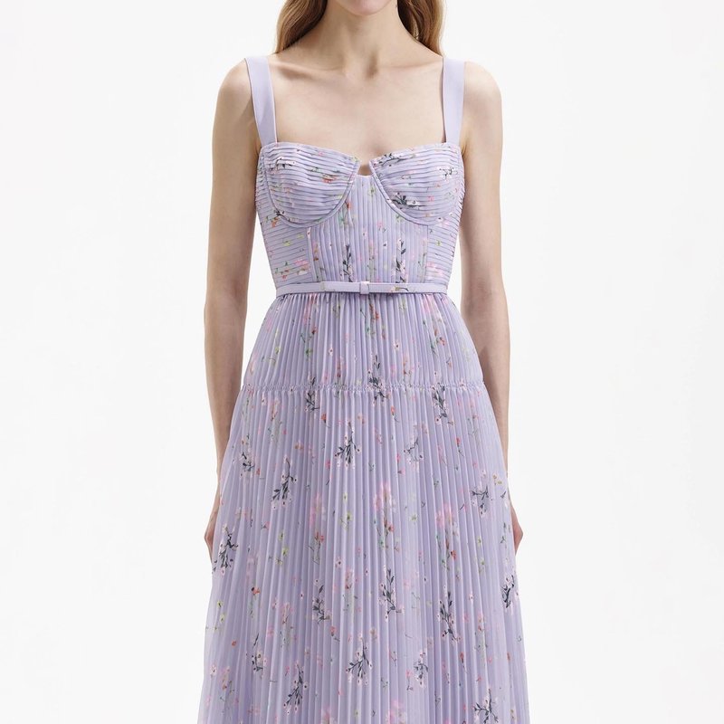 Self-Portrait Chiffon Midi Dress - Lilac | Garmentory