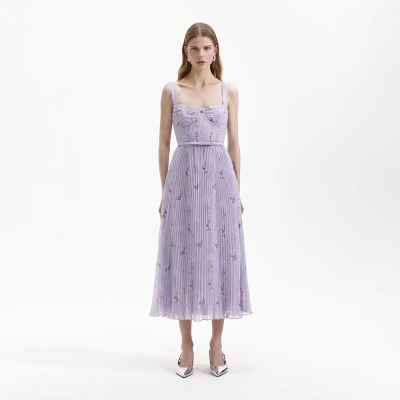 Self-Portrait Chiffon Midi Dress - Lilac | Garmentory