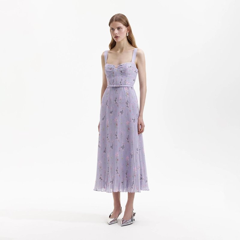 sachin and babi light blue dress Self-Portrait Broderie Collar Chiffon Woven Midi Dress - Lilac