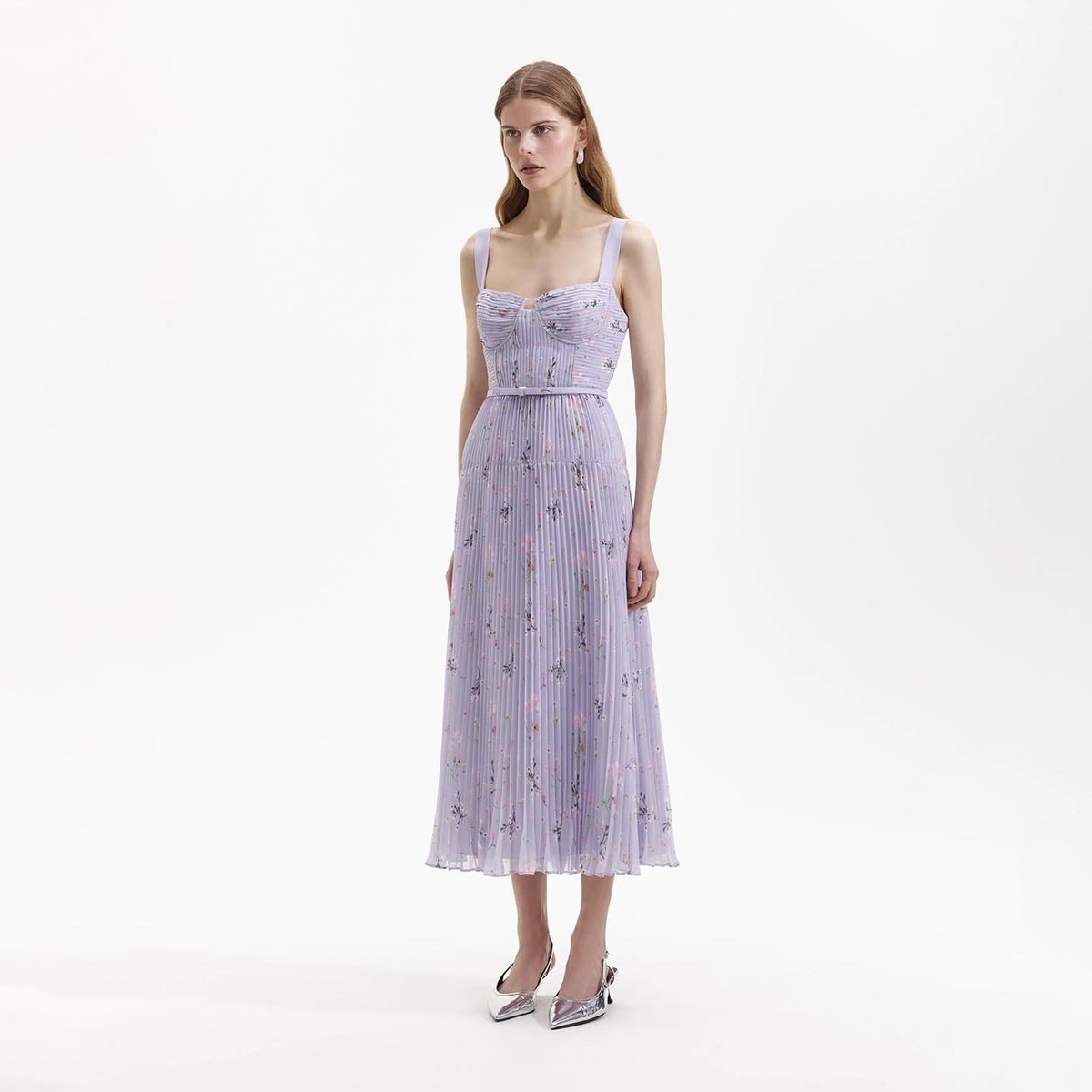 sachin and babi light blue dress Mid Length Chiffon Dress with Full Skirt and Sleeves. 7370 main image 1