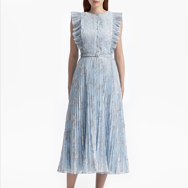 Self-Portrait Chiffon Midi Dress - Blue Metallic | Garmentory
