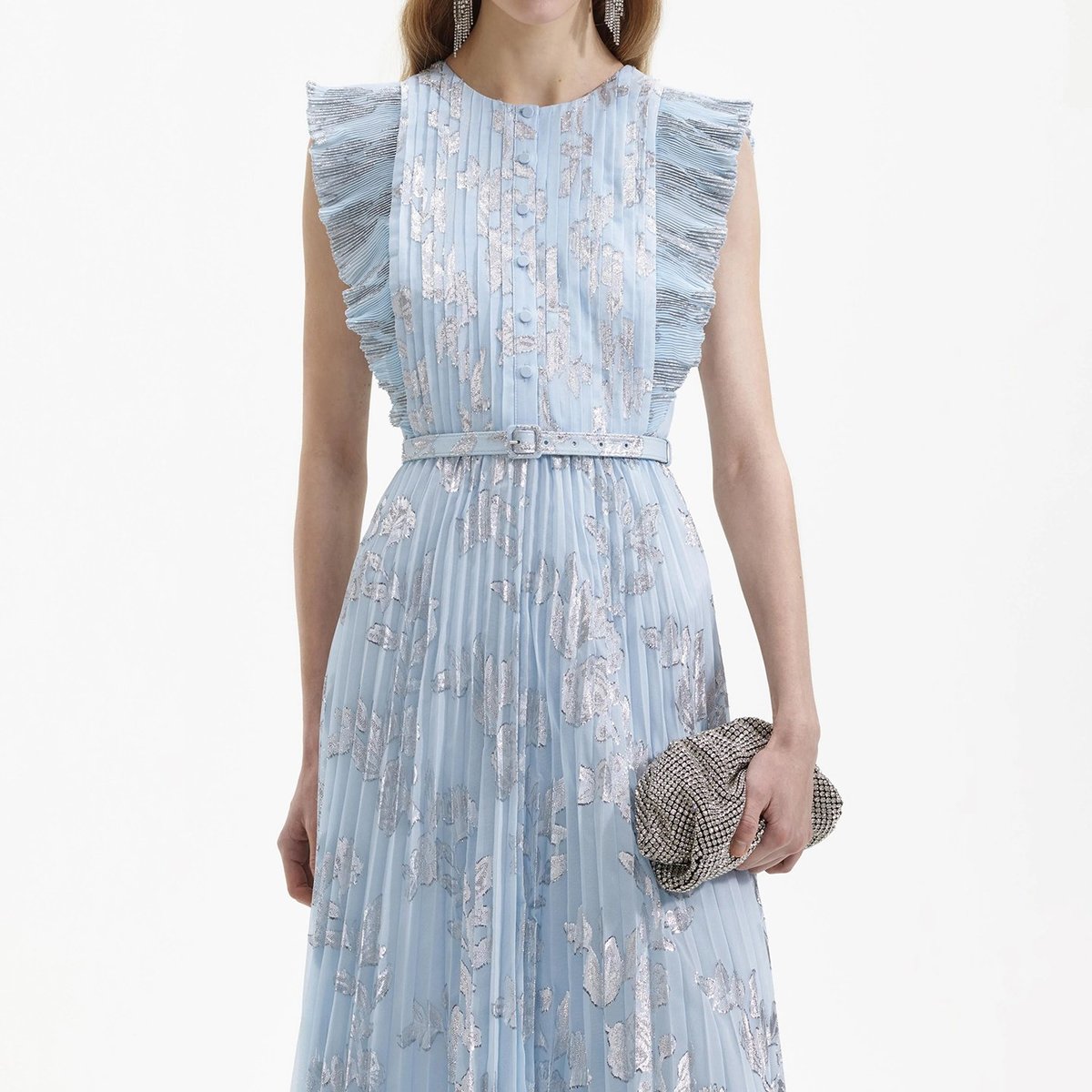 Self-Portrait Chiffon Midi Dress - Blue Metallic | Garmentory