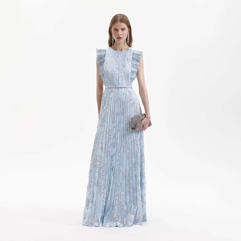Self-Portrait Chiffon Midi Dress - Blue Metallic | Garmentory