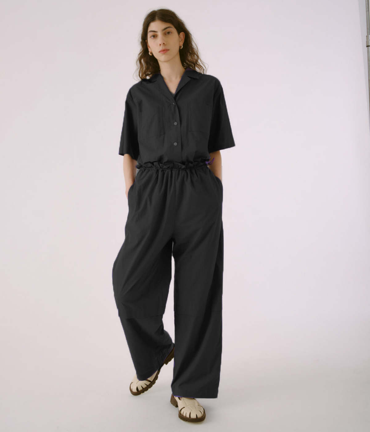 SAYAKA DAVIS NEW YORK Open Collar Jumpsuit - Black | Garmentory