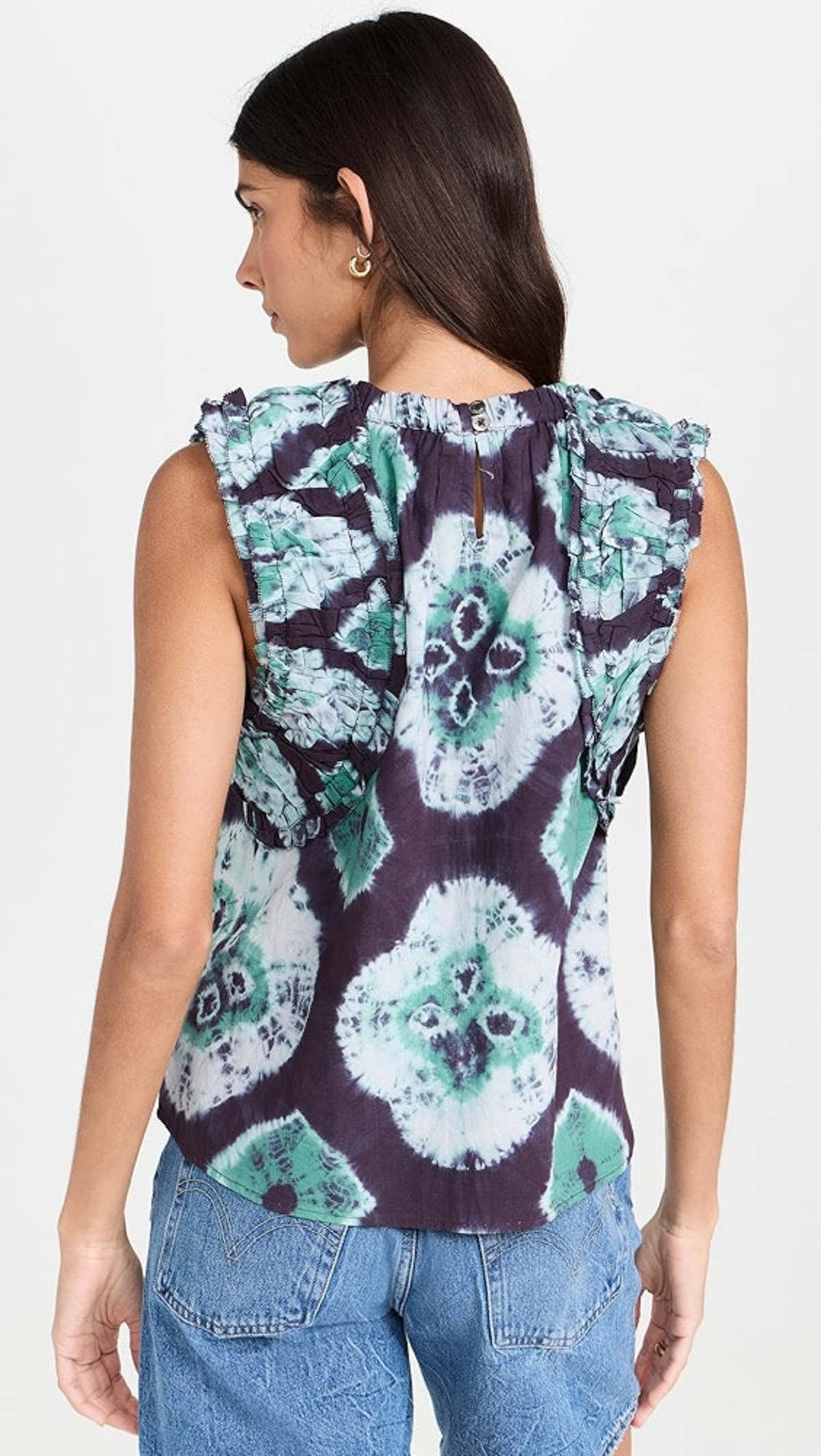 Sea NY Aveline Tie Dye Print Pintucked Tank Top - Teal - Image 2 of 5