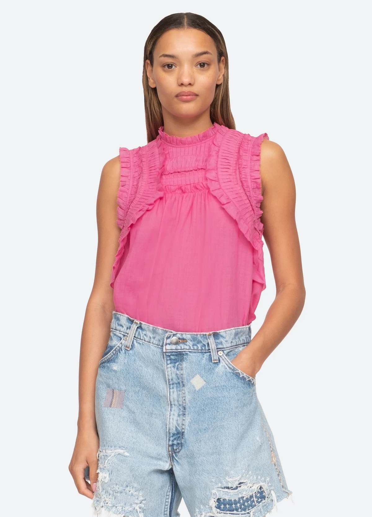 Sea New York シーニューヨーク SMOCKED SEERSUCKER S/SLV SMOCKED TOP ショートスリーブトップス AW23-058 イエロー XS Sea New York - Sea New York シーニューヨーク SMOCKED SEERSUCKER S
