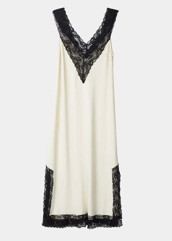 Stylein Maleo Lace Slip Midi Dress - Cream/Black | Garmentory