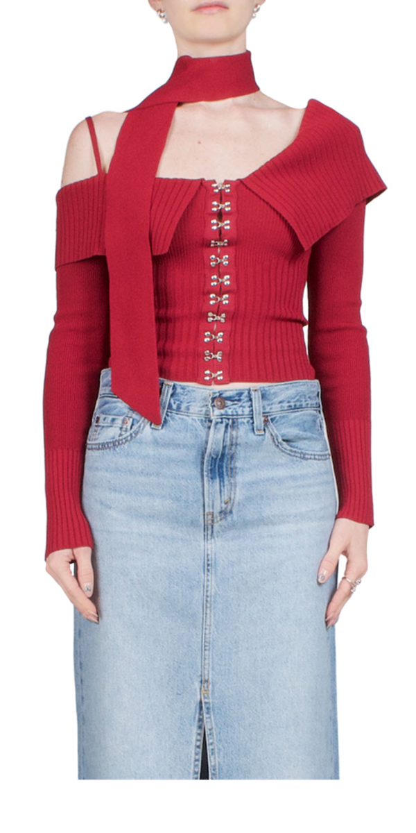 House of Sunny One Love Shoulder Rib Top - red