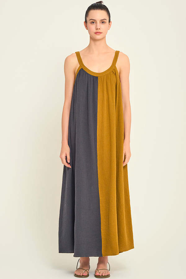 Grade & Gather Two Tone Maxi Dress - Charcoal/Golden Rod | Garmentory