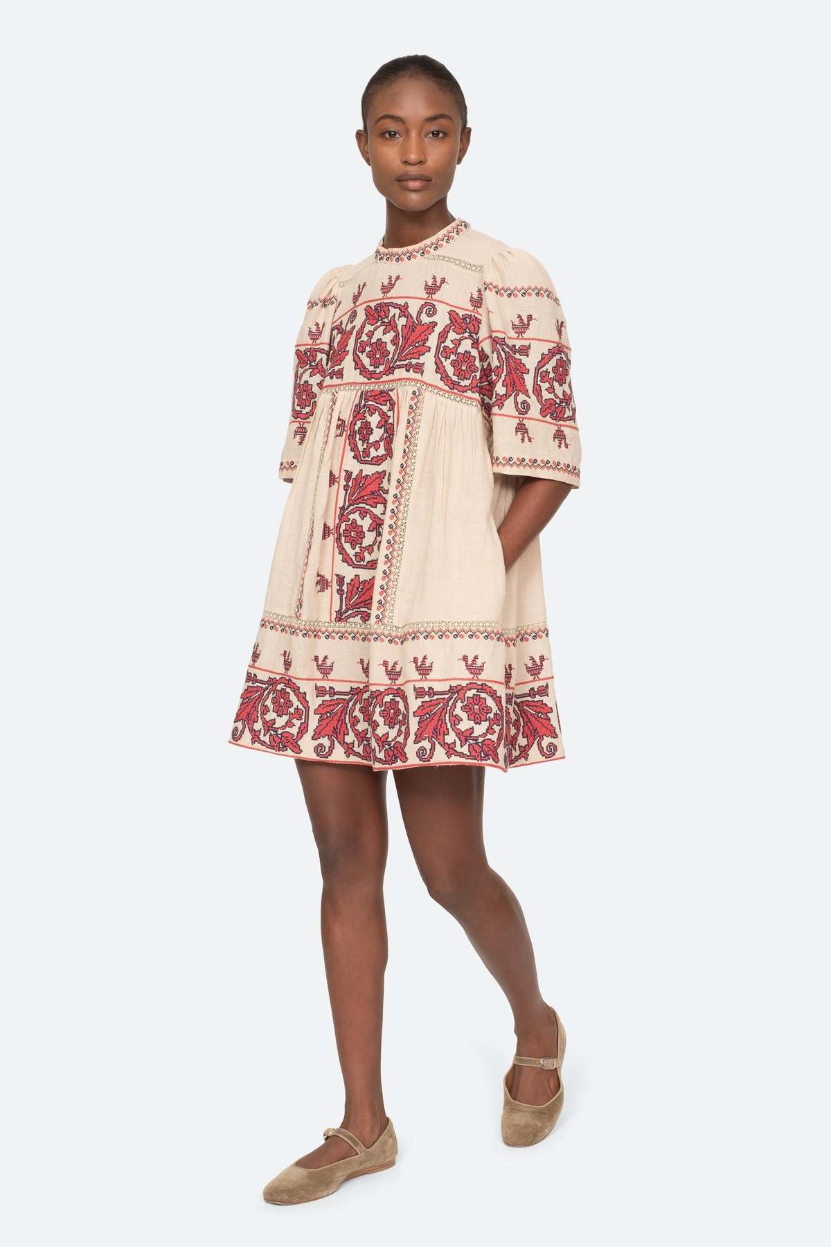 Lenina ♥ AMELIA puff sleeve embroidery dress /追跡付 The In Honour Of Heirlooms Puff Sleeve Tiered Skirt Long