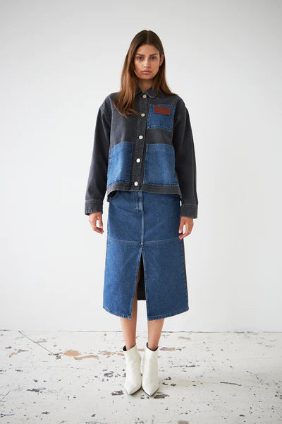 white christmas dresses Unwashed Denim Scallop Dress main image 1
