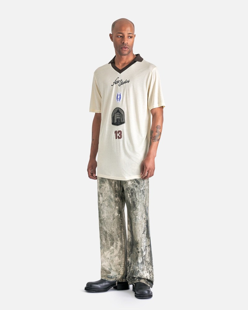 お早めに！【ACNE STUDIOS】ロゴプリント Vネック Tシャツ Acne Studios Logo Print V-Neck T-Shirt - Ivory White