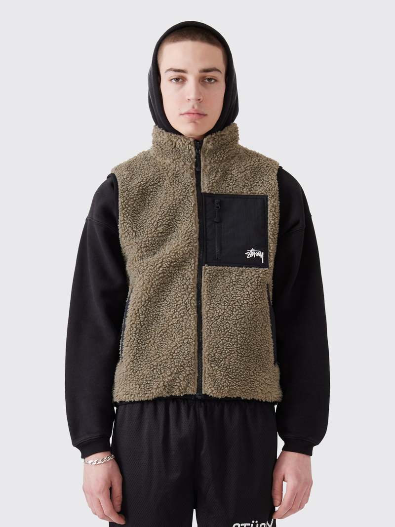 Stussy Sherpa Reversible Vest - Stone | Garmentory