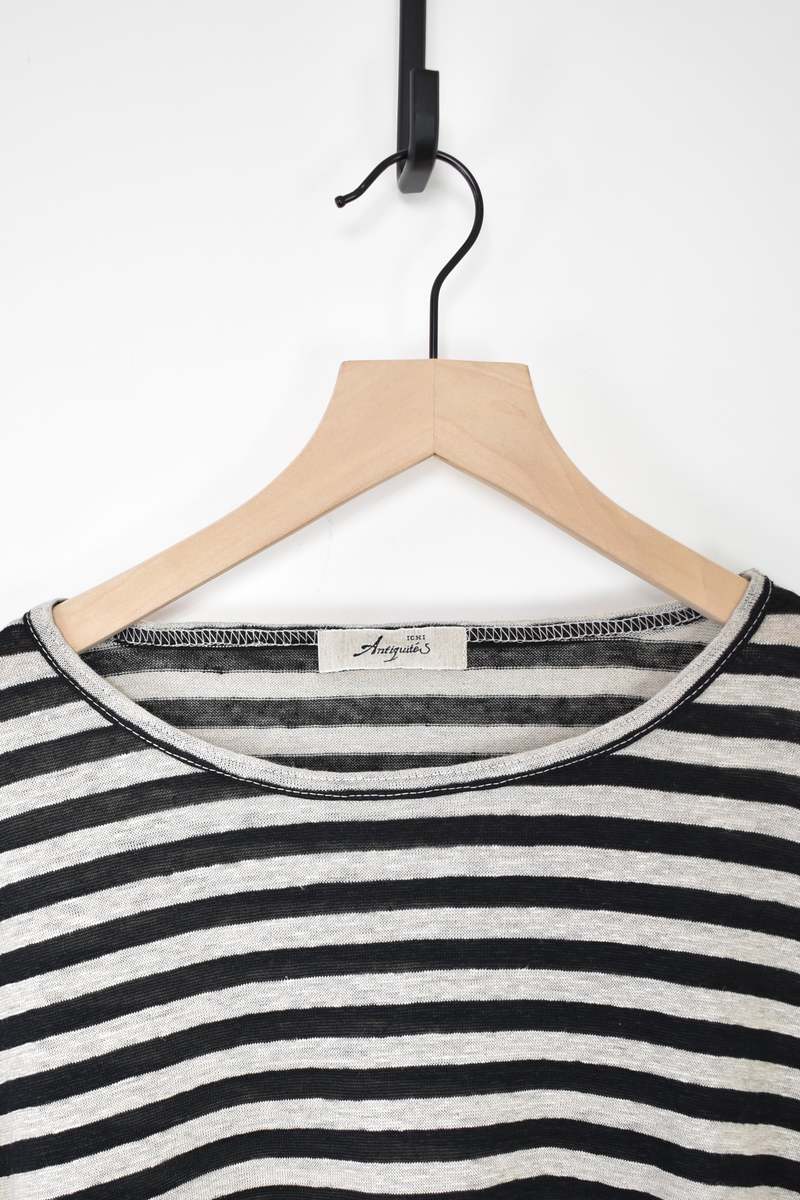 ICHI ANTIQUITES Linen Border Pullover - Natural x Black