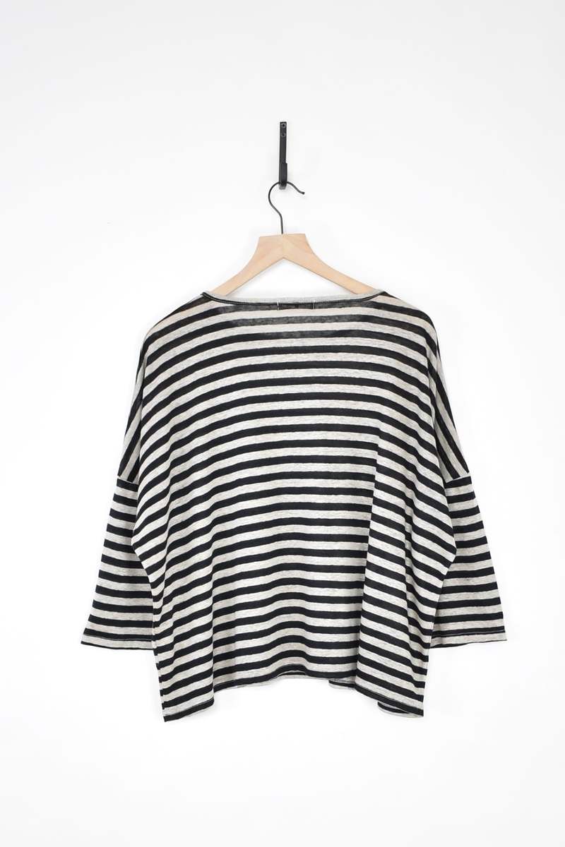 ICHI ANTIQUITES Linen Border Pullover - Natural x Black