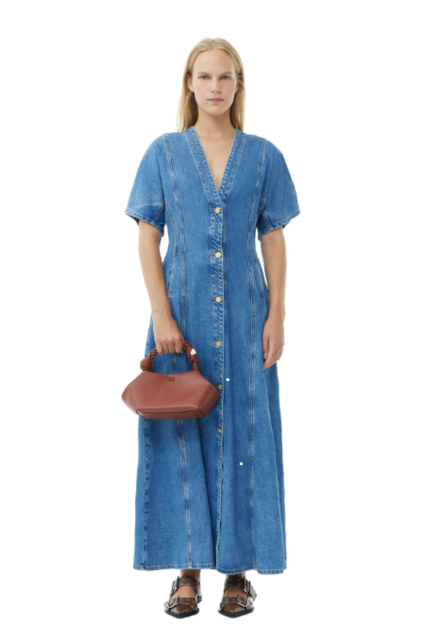 denim dress ganni Ganni Blue Denim Midi Dress size 36/M