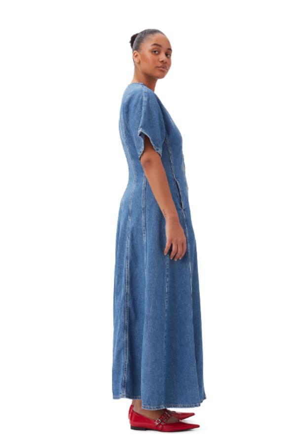 Ganni Future Denim Maxi Dress - Mid Blue Stone