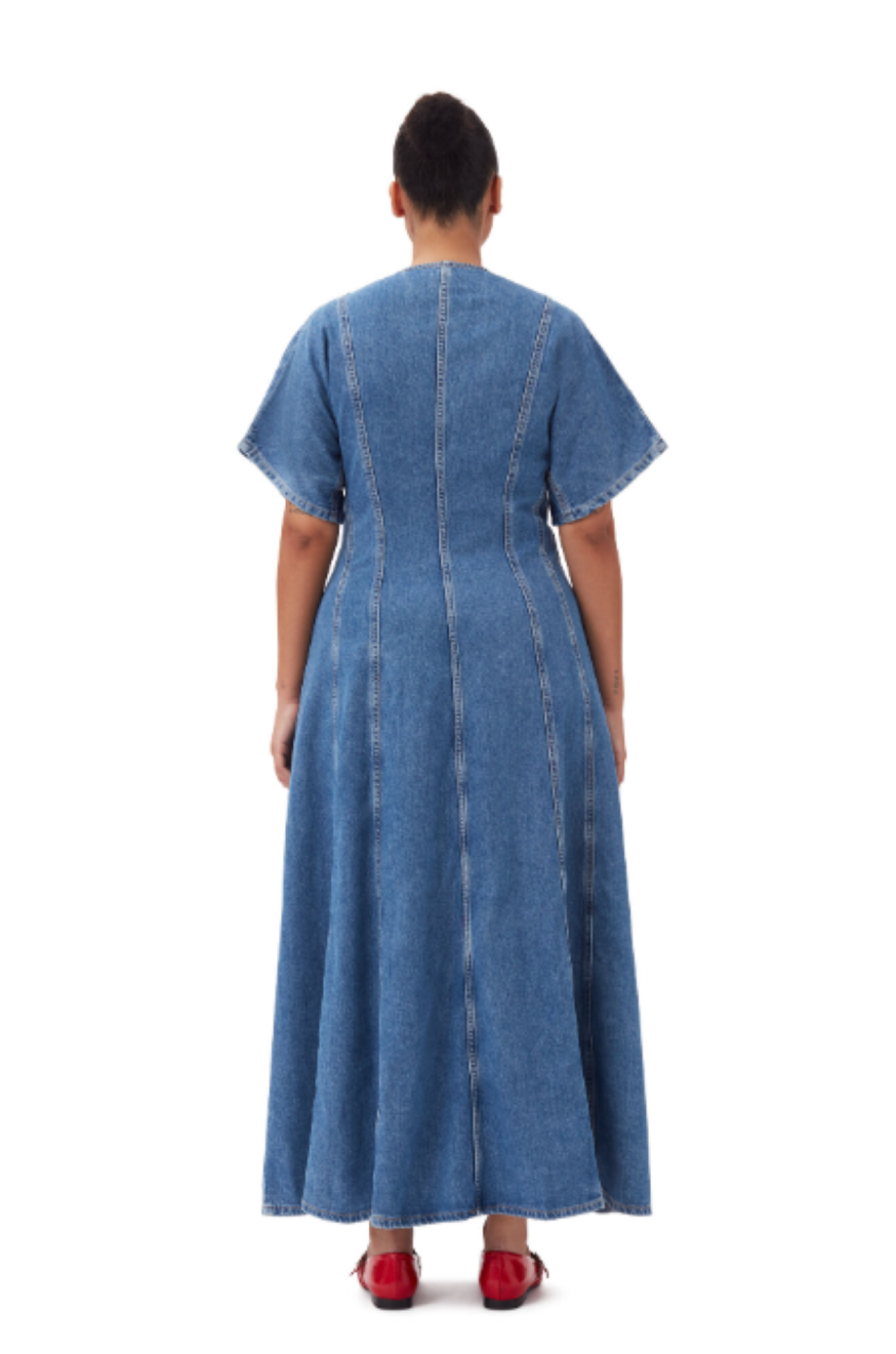 ganni future denim dress Ganni Future Short-Sleeve Denim Maxi Dress