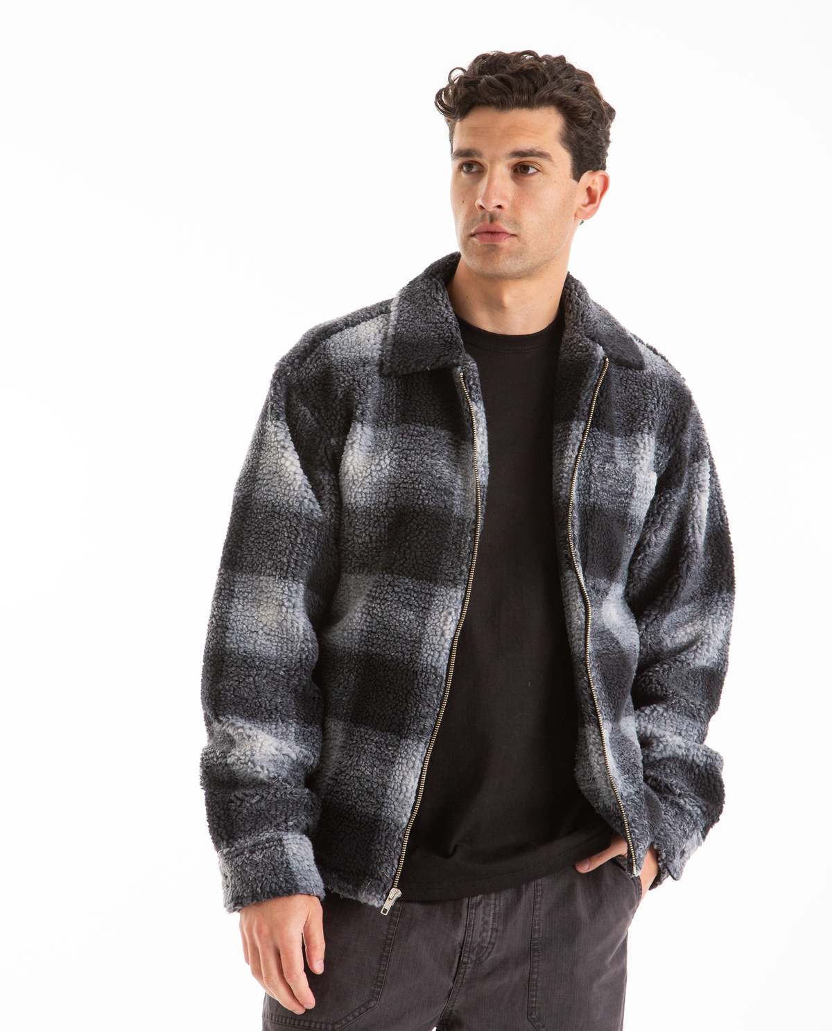 Stussy Zip Sherpa Shadow Plaid top - black | Garmentory