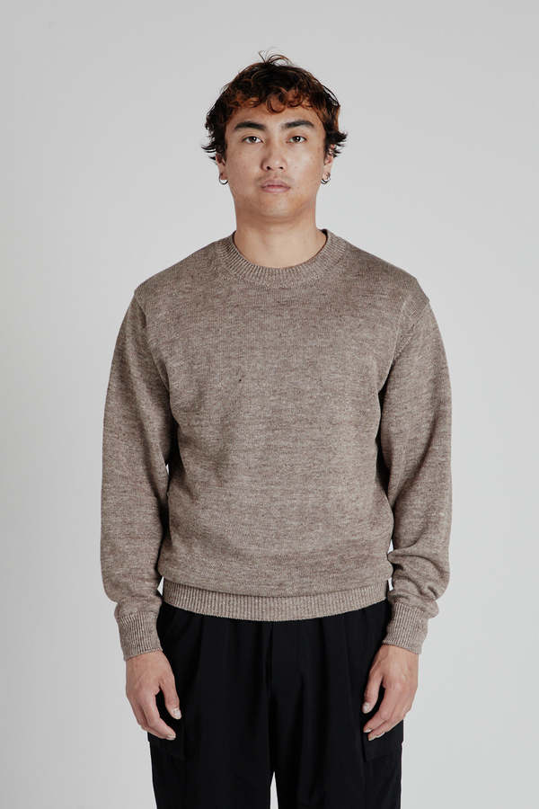 Batoner Washed High Count Linen Crew Neck - Brown | Garmentory