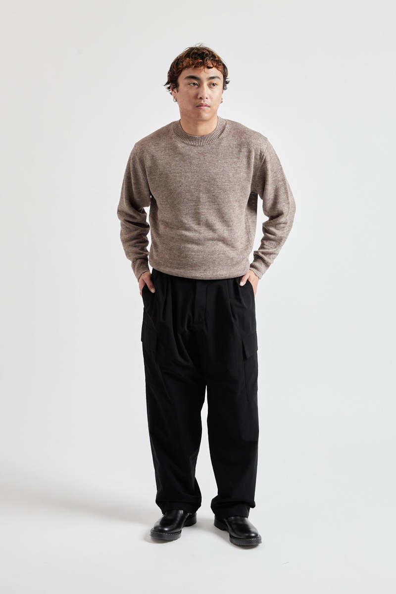 【激安通販オンラインショップ】 Washed Batoner High Garmentory | Brown - Neck Crew Linen Count トップス