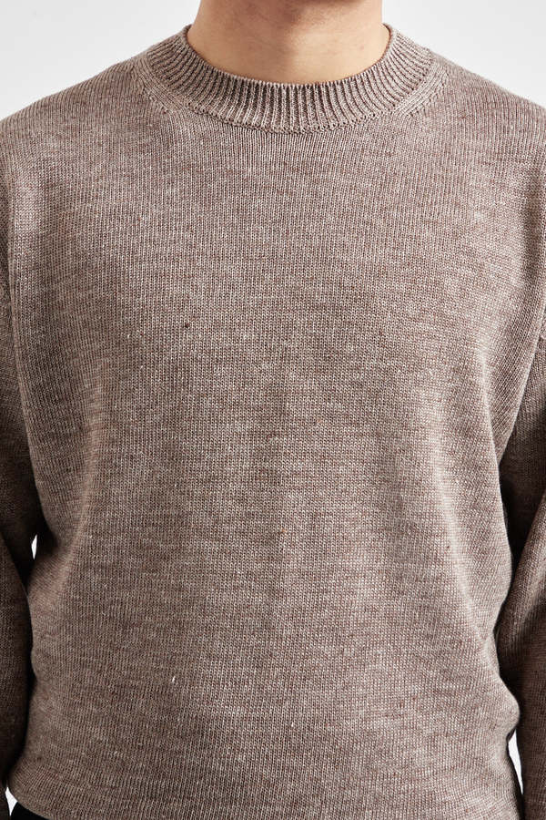 Batoner Washed High Count Linen Crew Neck - Brown | Garmentory