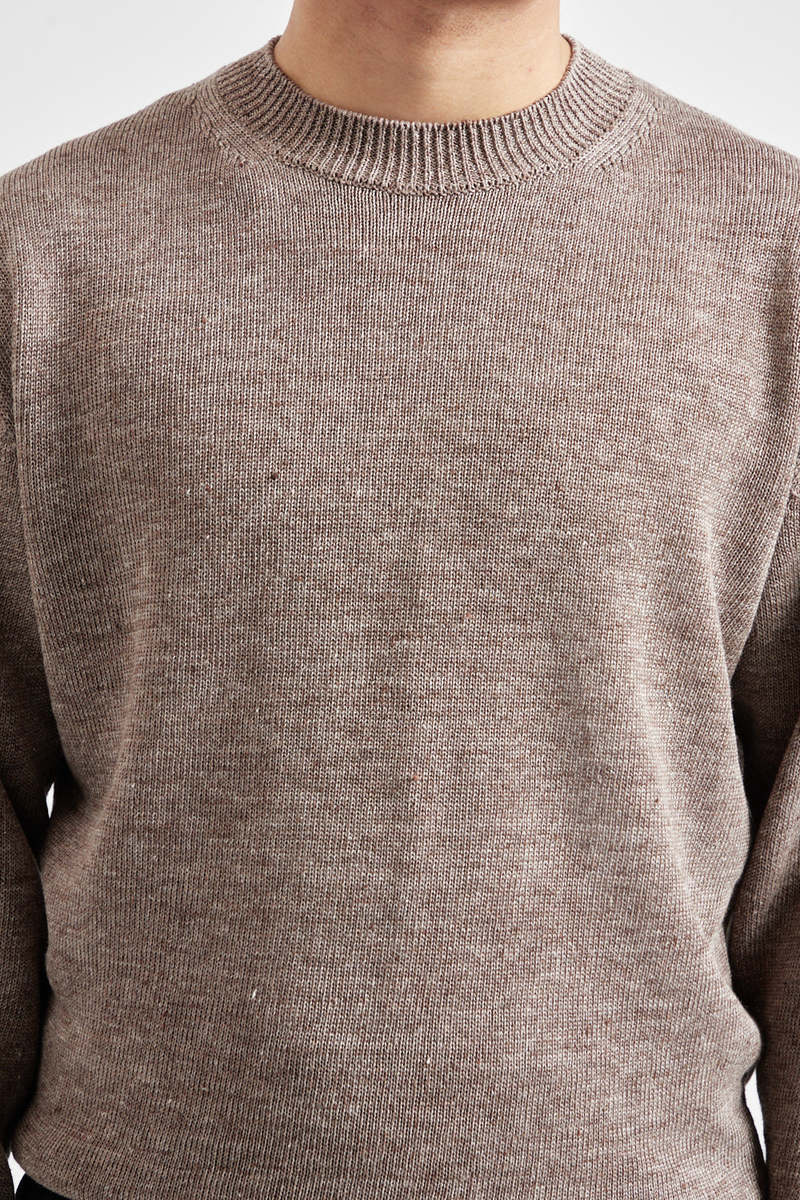 BATONER Washed High Count Linen Crew Neck - Natural