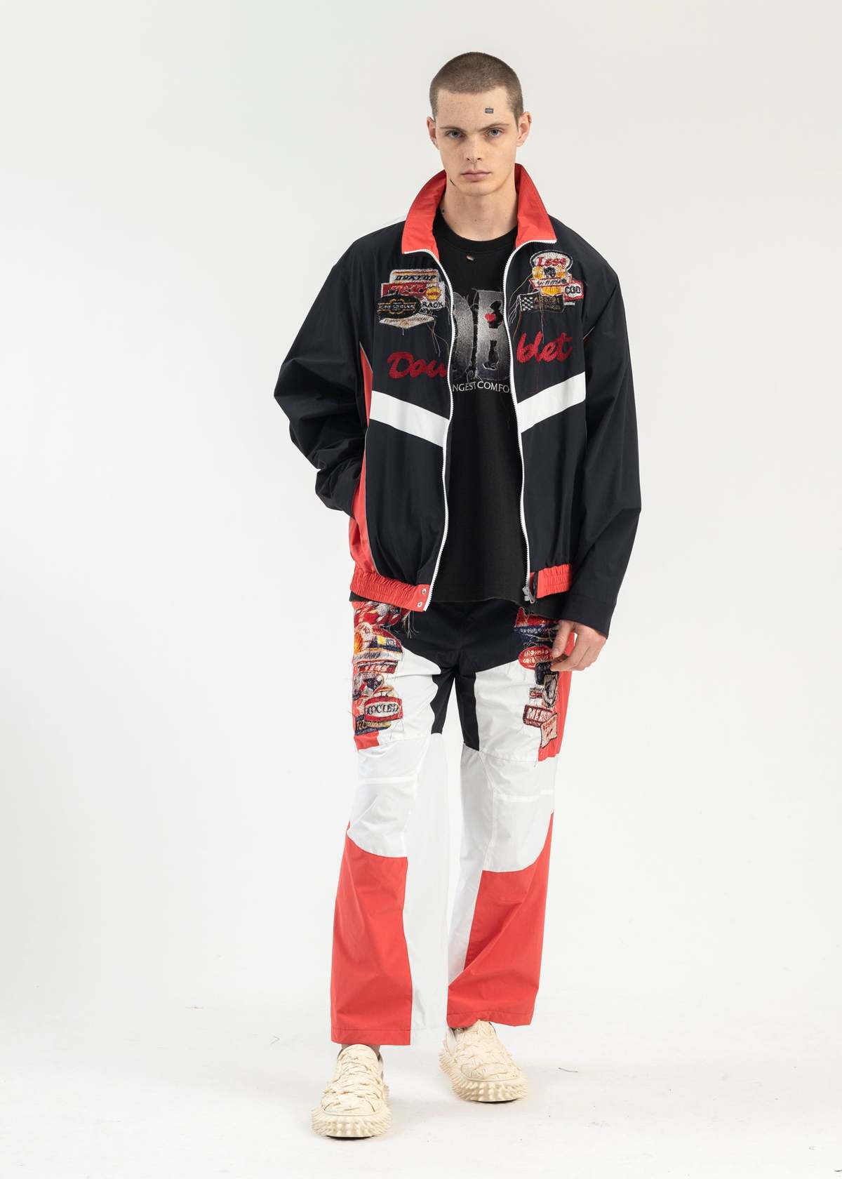 Doublet A.i. Patches Embridery Track Jacket - Black/Red | Garmentory