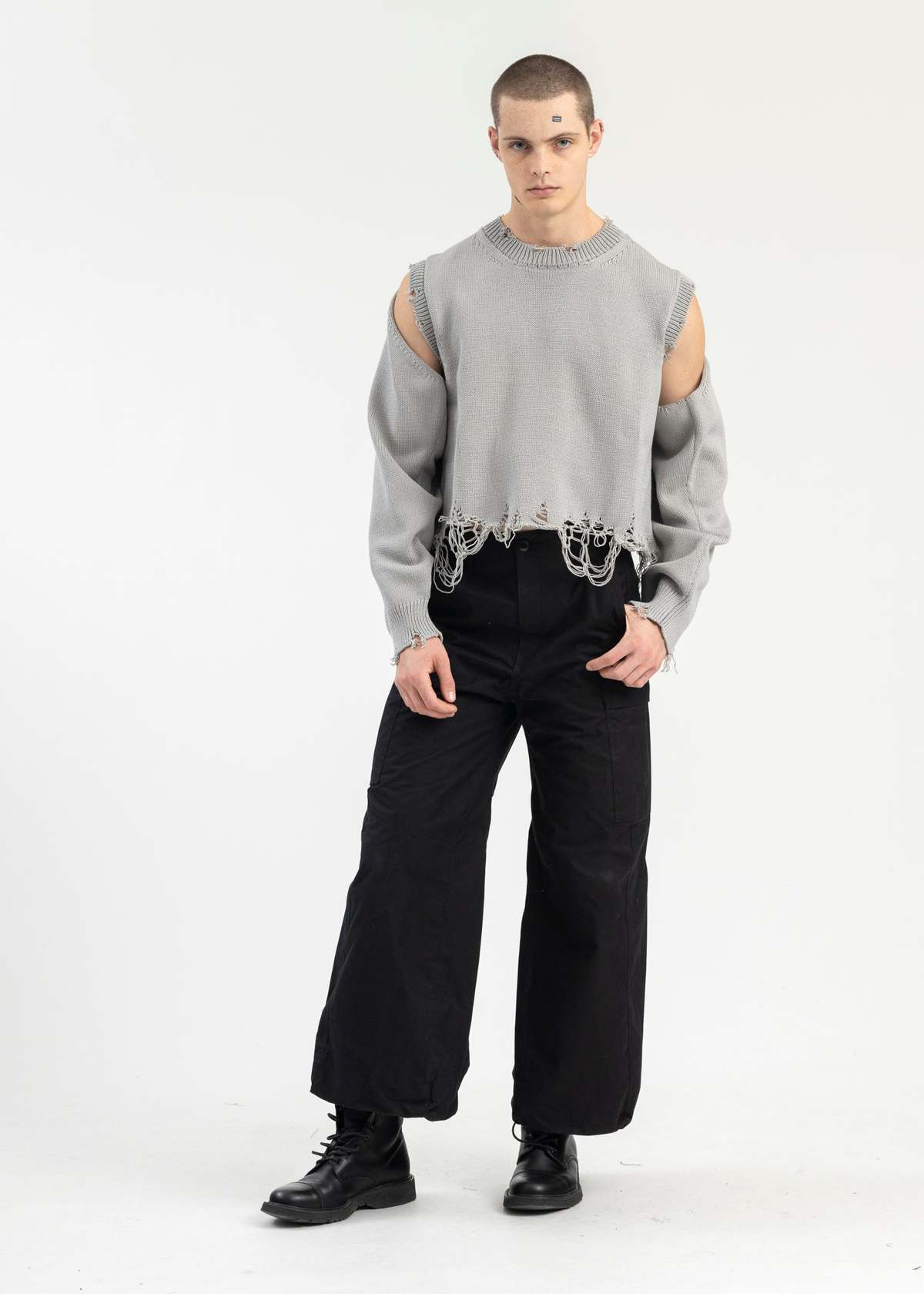 トップス doublet 2WAY SLEEVE SWEATER Doublet 2way Sleeve Sweater - Grey | Garmentory