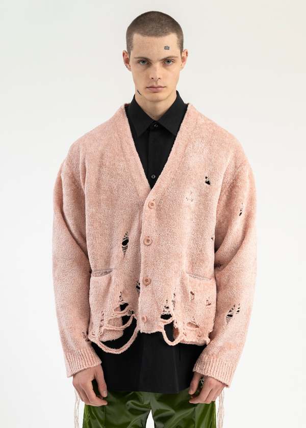 カーディガン doublet SILK VELOUR SHORT CARDIGAN 24ss Doublet Silk Velour Short Cardigan - Pink | Garmentory