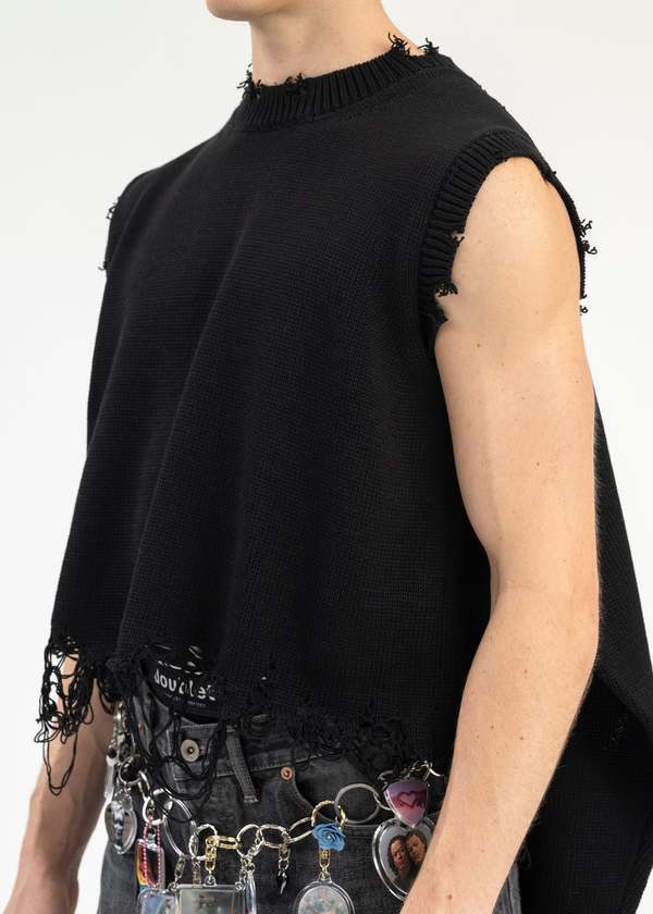 トップス doublet 2WAY SLEEVE SWEATER BLACK-2WAY-SLEEVE-SWEATER-