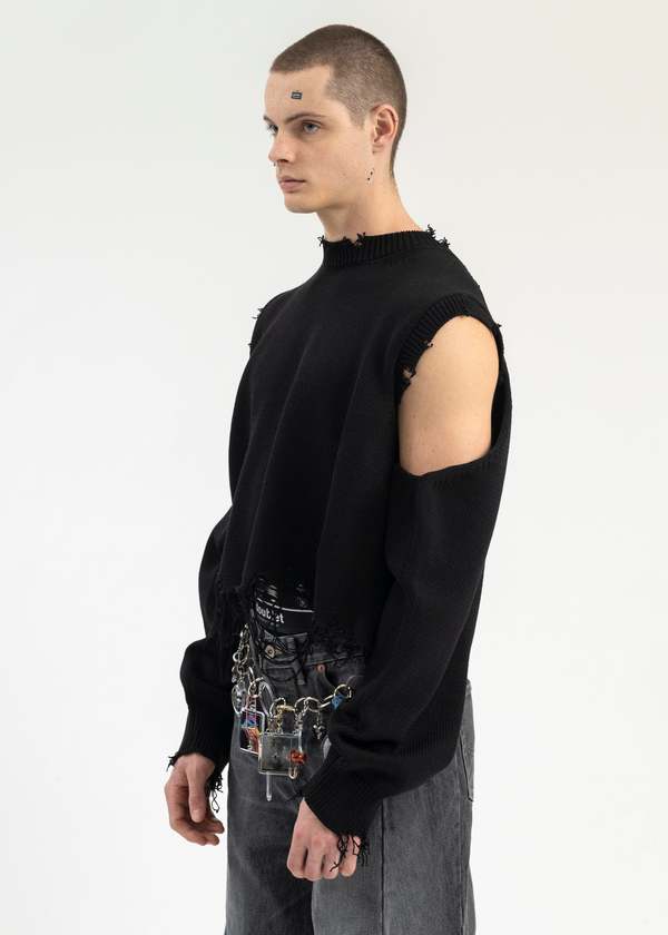 Doublet 2WAY SLEEVE SWEATER - BLACK | Garmentory