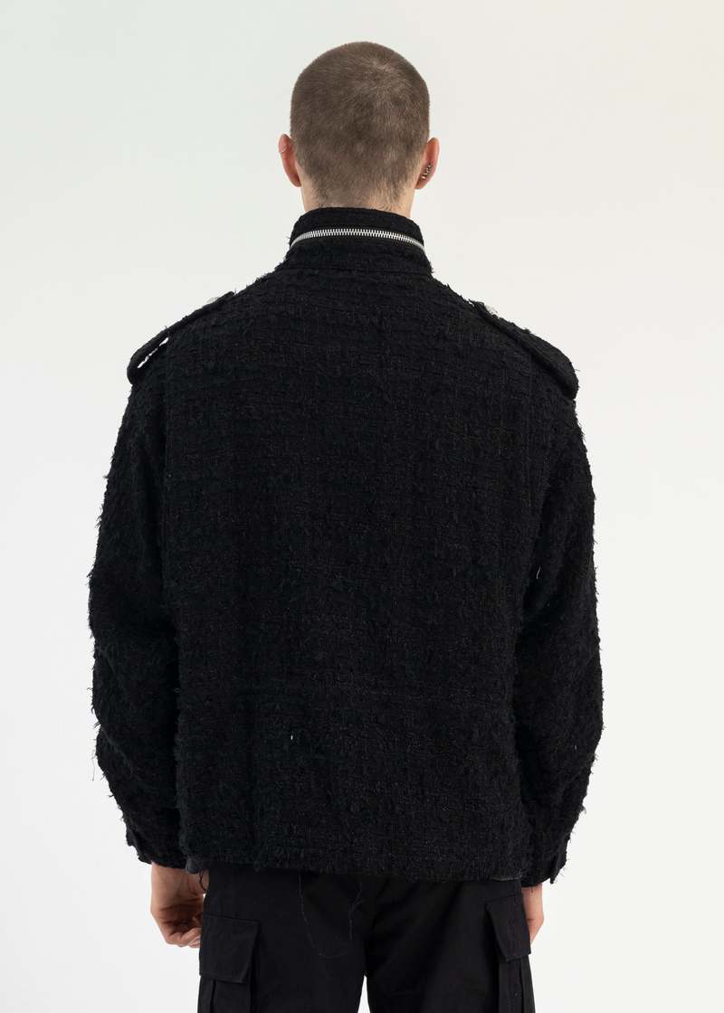 Doublet TWEED CUT OFF FIELD JACKET - BLACK | Garmentory