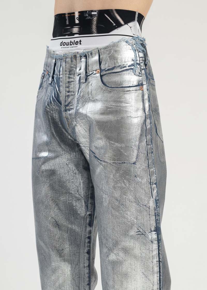 Doublet FOIL DENIM PANTS - SILVER | Garmentory