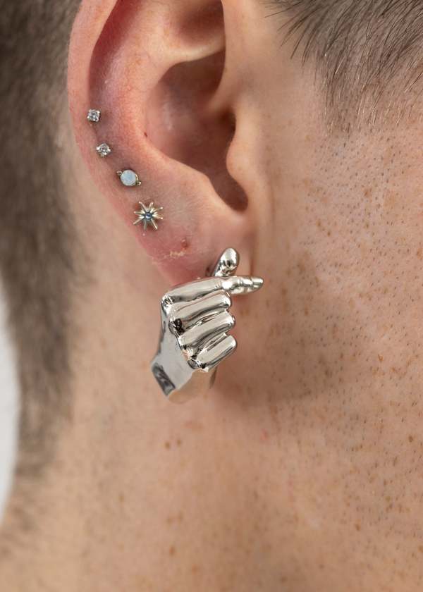 Y/project MINI FINGER HEARTS SINGLE EARRING - SILVER