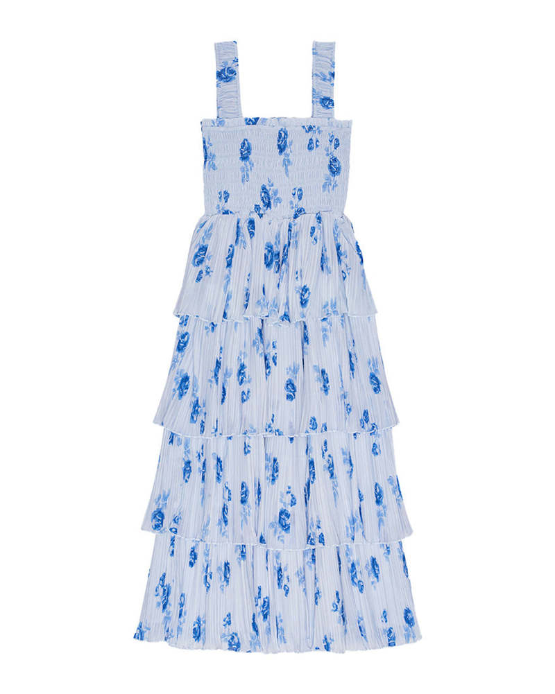 ganni georgette dress blue Ganni Pleated Georgette Dress