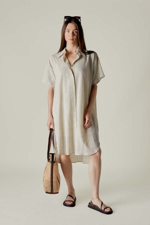 beige oversized shirt dress Plus Size Beige Shirt Dress with Belt – Dahlia: Plus Size Dresses Clothing main image 1