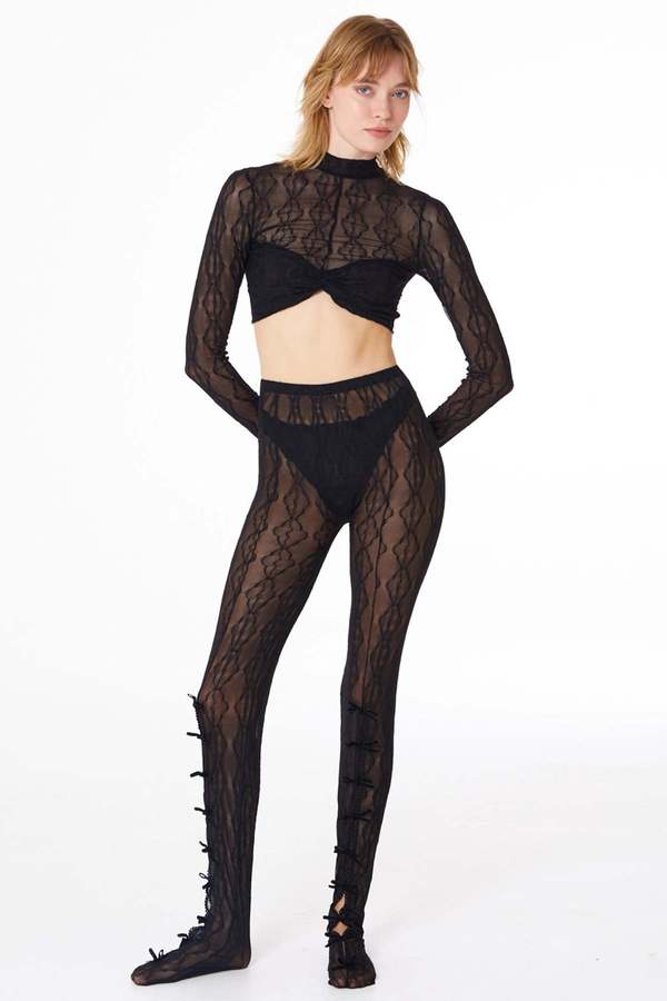 Find Me Now Mariposa Bow Tights - Black