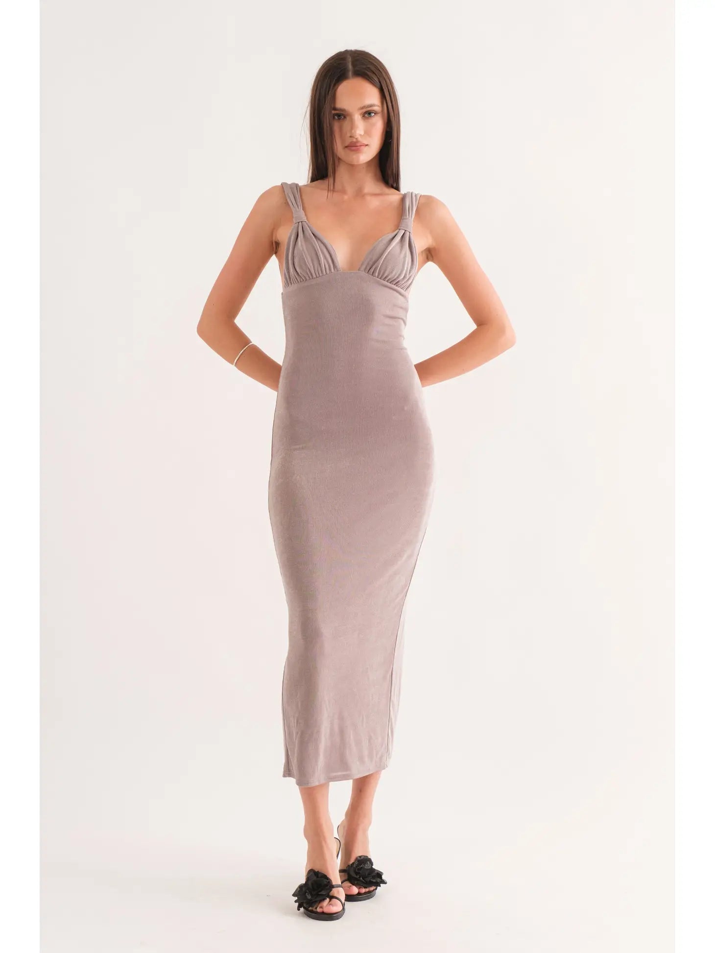 knee length dresses for ladies Halter Bow Tie Back Ruched Bust Maxi Dress, White / Xs