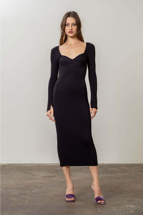 Moon River Andy Sweetheart Neck Ribbed Sweater Midi Dress - Black on  Garmentory