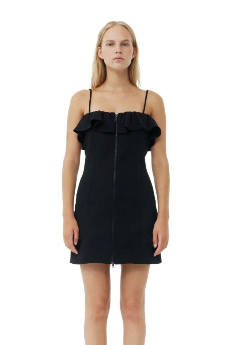 Ganni Bonded Crepe Strap Mini Dress - Black | Garmentory