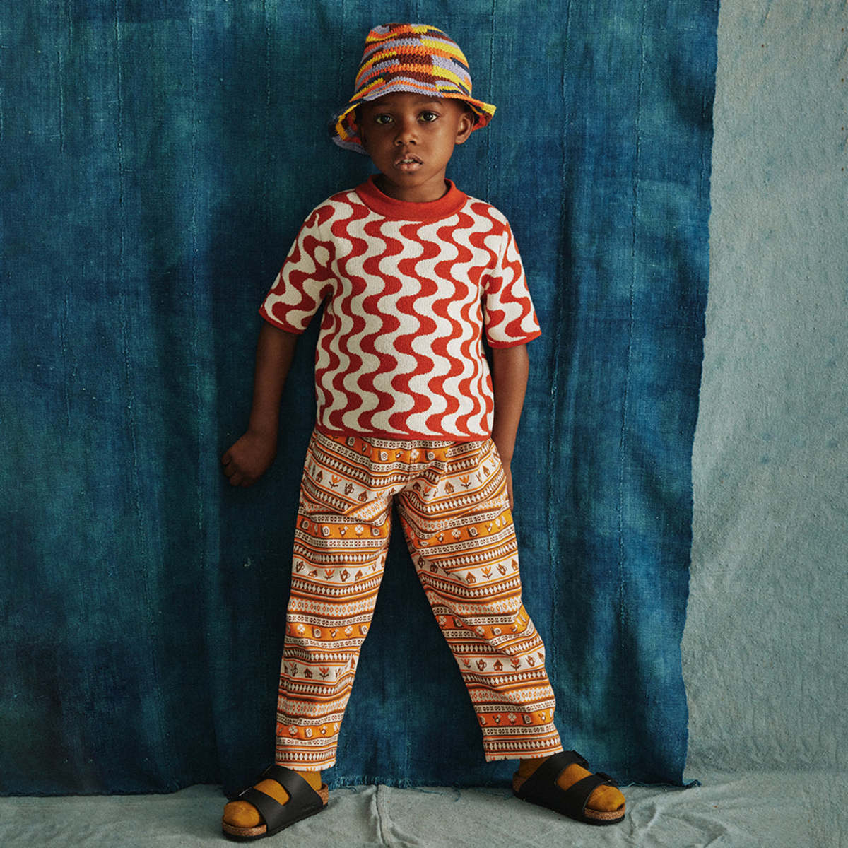 Kids Misha & Puff Child Camp Pants - Dacha Stripe Orange | Garmentory
