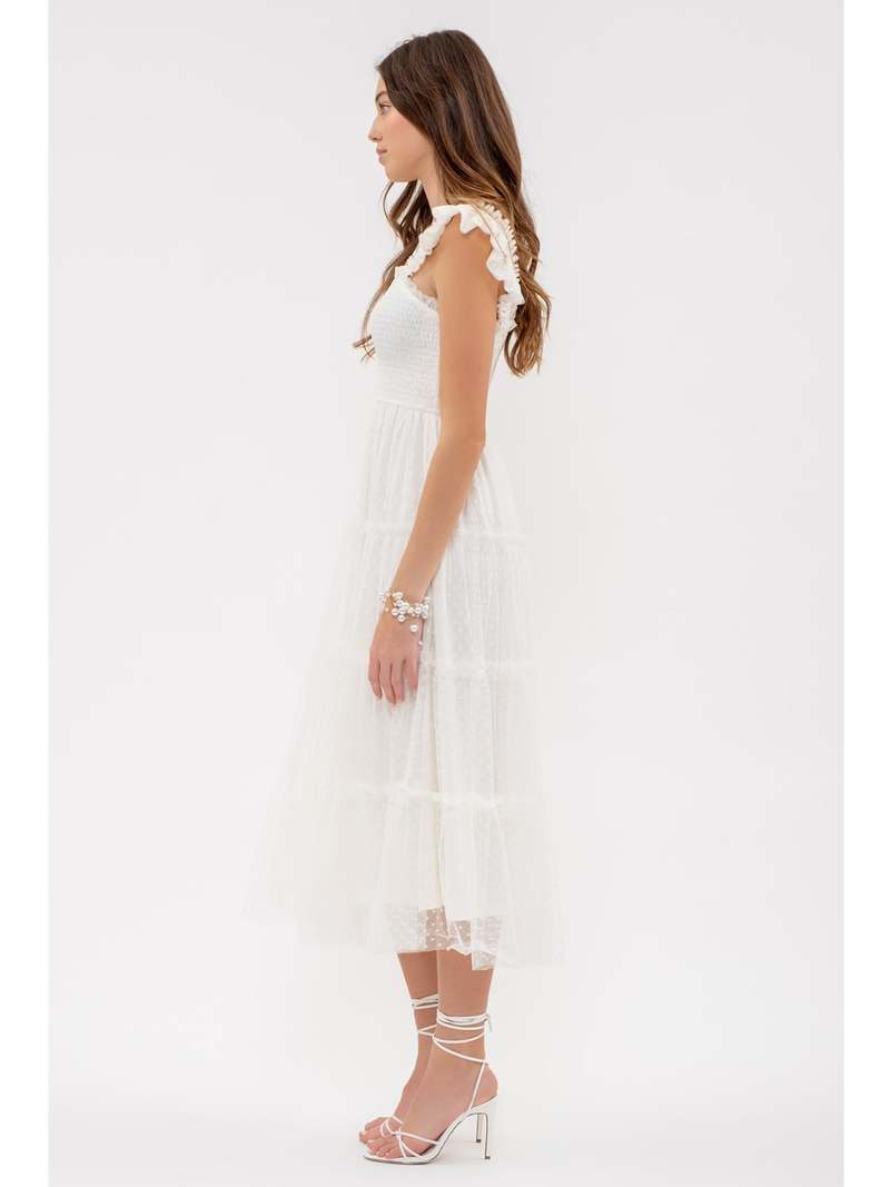 Blue Pepper Natalie Polka Dot Sheer Mesh Midi Dress - Cream | Garmentory