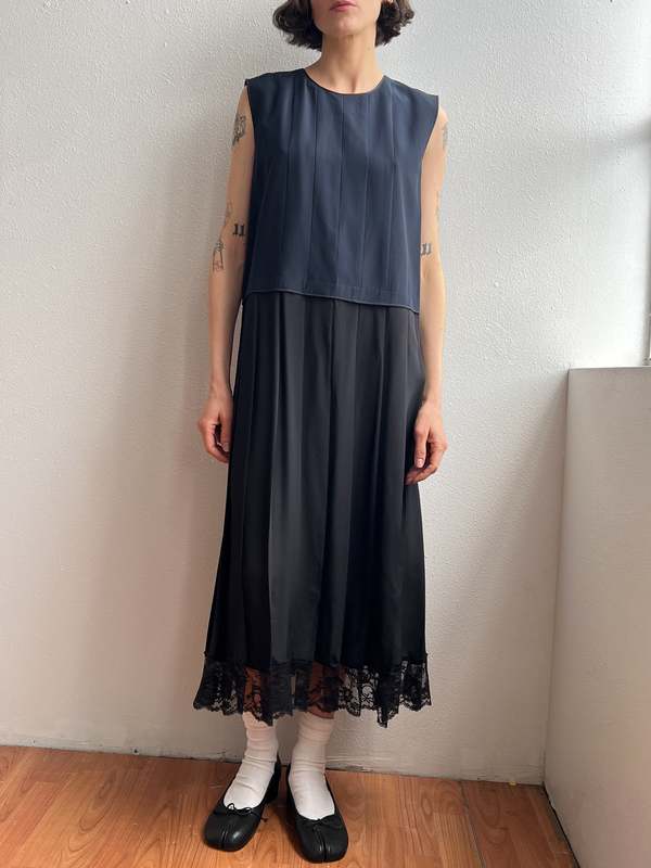Vintage Marc Jacobs Silk Lace Hem Dress - Navy Blue/Black on Garmentory