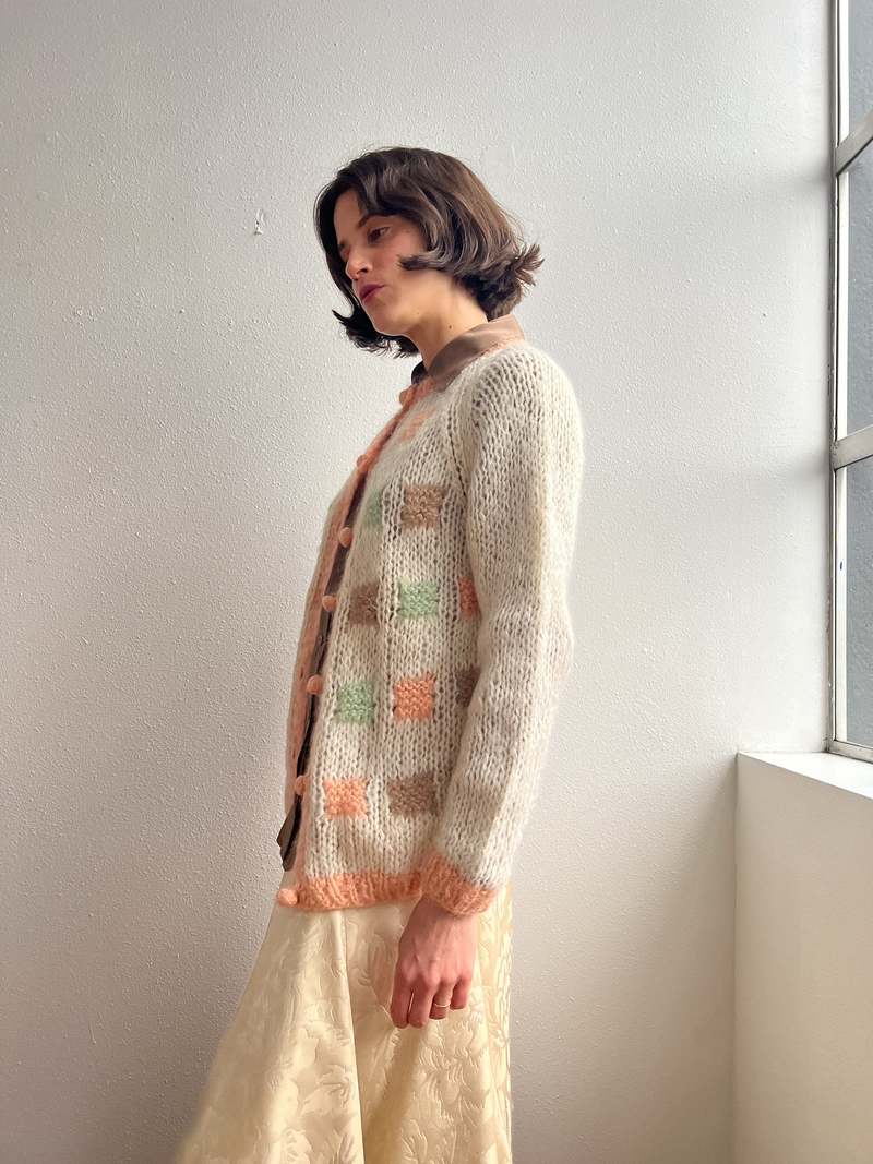 Vintage Mohair Cardigan - Pastel Squares | Garmentory