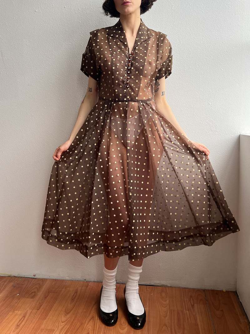 Vintage Sheer Dotted Dress - Cocoa | Garmentory