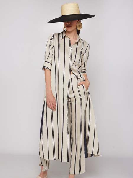 Vilagallo Beti Wide Leg Cropped Trouser with Contrast Stitch Off White