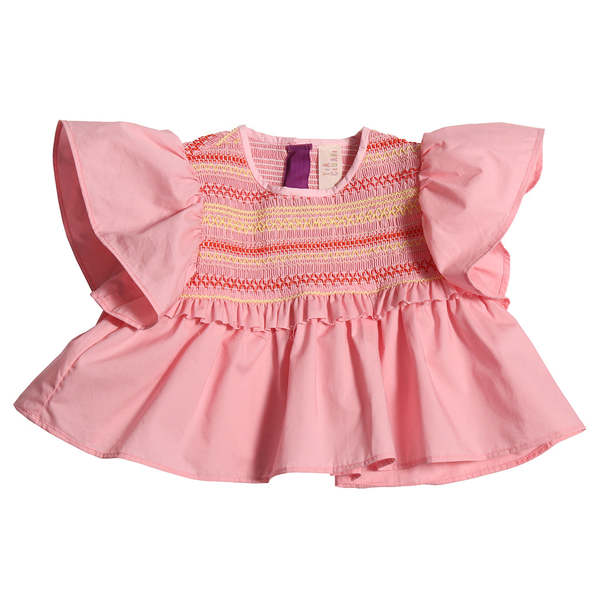Kids Tia Cibani Sofia Smocked Blouse - Shrimp Pink