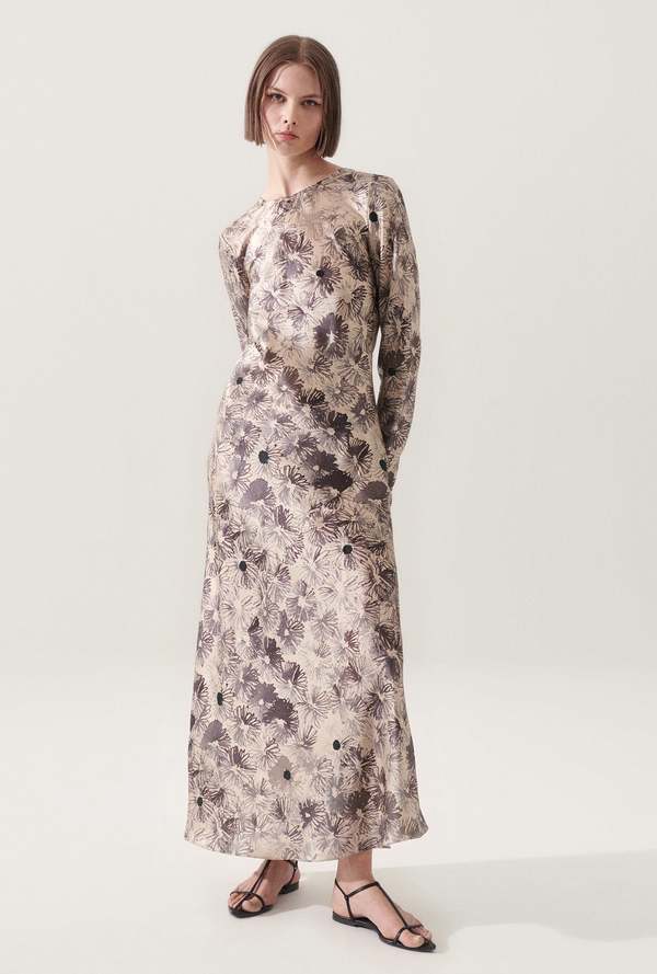 Silk Laundry Full Sleeve Bias Dress - Aster Floral Silk Laundry Full Sleeve Bias Dress - Aster Floral